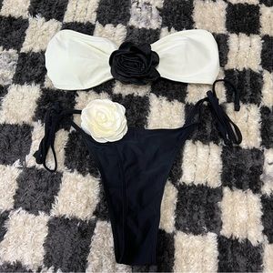 Black and white rosette bikini